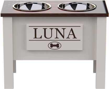 GrooveThis Woodshop - Personalized Elevated Dog Bowl Stand for Large, Medium, Small, X-Small Dogs - Stainless Steel Food and Water Bowls - Raised Dog Dish (X-Large, Flag Design)