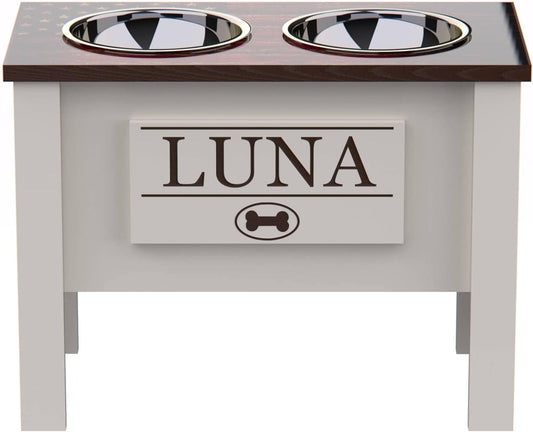 GrooveThis Woodshop - Personalized Elevated Dog Bowl Stand for Large, Medium, Small, X-Small Dogs - Stainless Steel Food and Water Bowls - Raised Dog Dish (X-Large, Flag Design)