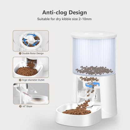 Automatic Cat Feeder: 4L Timed Cats Food Dispenser Programmable 1-6 Meal for Cat and Small Medium Dog- Auto Pet Feeder Dual Power Supply with Desiccant Bag& | Easy to Clean White
