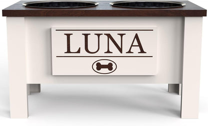 GrooveThis Woodshop - Personalized Elevated Dog Bowl Stand for Large, Medium, Small, X-Small Dogs - Stainless Steel Food and Water Bowls - Raised Dog Dish with Internal Storage (Large, Dark Walnut)