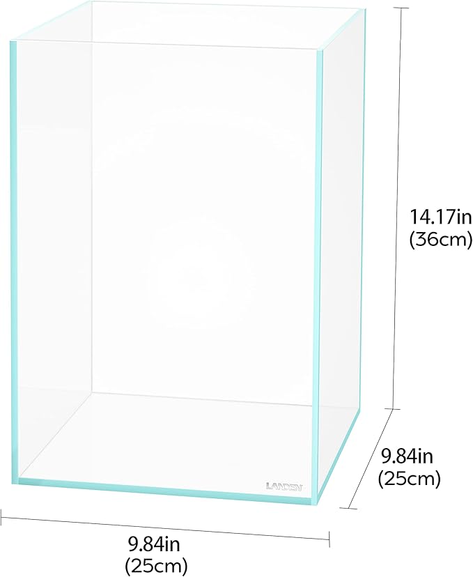LANEDN Tall Tank Rimless Low Iron Tank 5.5GAL 9.8" L × 9.8" W × 14.2" H(25X25X36) cm Small Aquascape Fish Tank, Vertical Aquascape Tank, Black Leveling Mat Included