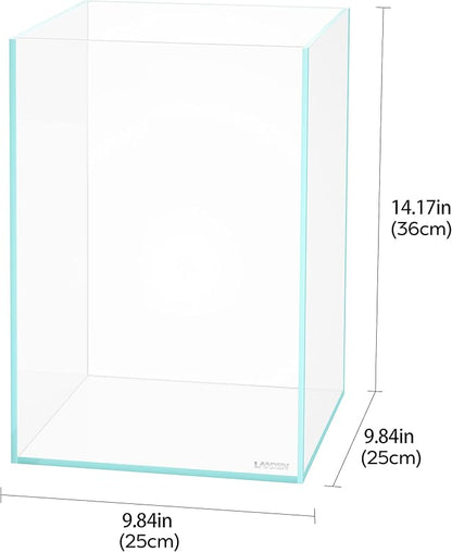 LANEDN Tall Tank Rimless Low Iron Tank 5.5GAL 9.8" L × 9.8" W × 14.2" H(25X25X36) cm Small Aquascape Fish Tank, Vertical Aquascape Tank, Black Leveling Mat Included