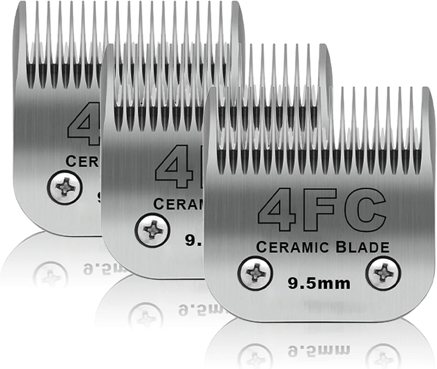 3 Pack 4FC Detachable Pet Dog Grooming Ceramic Blades,Compatible with Andis,Oster A5,Wahl KM-10 Series,Size 4FC Blade 3/8-Inch 9.5MM Cut Length