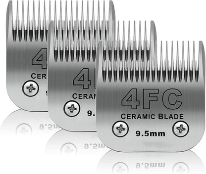 3 Pack 4FC Detachable Pet Dog Grooming Ceramic Blades,Compatible with Andis,Oster A5,Wahl KM-10 Series,Size 4FC Blade 3/8-Inch 9.5MM Cut Length