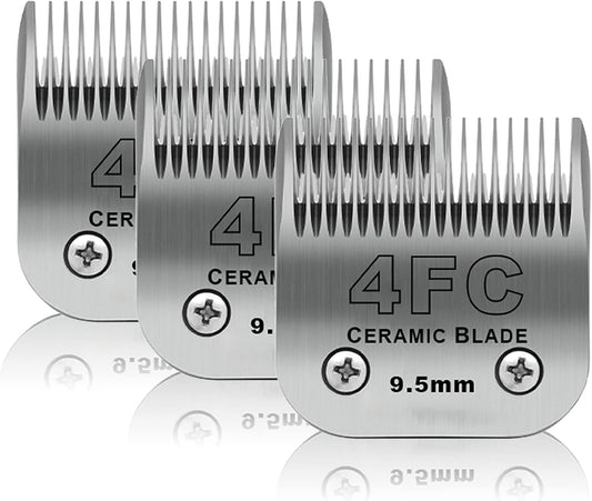3 Pack 4FC Detachable Pet Dog Grooming Ceramic Blades,Compatible with Andis,Oster A5,Wahl KM-10 Series,Size 4FC Blade 3/8-Inch 9.5MM Cut Length