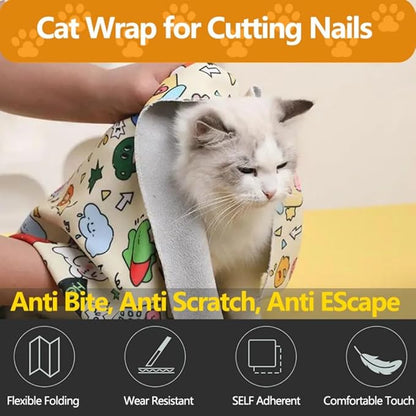Magic Cat Wrap for Cutting Nails & Grooming, Self Adherent Fabric Wrap for Cats, Multi Functional Pet Grooming Towel Blanket, Wrap Snug and Groom for Cats, 21.7in, Under 11 Ibs