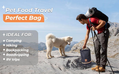 Dog Food Travel Bag - 84 Cups/26 lbs/20 Litre Capacity | Leak-Proof, Water-Resistant Dog Food Storage Container for Travel, Camping, RV & Outdoor | Collapsible, Easy-to-Clean Kibble Bag (Black)