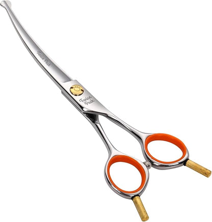 Fenice Peak 6'' Small Curved Scissors Lightweight Dog and Cat Grooming Scissors with Safety Round Tip JP440C Stainless Steel Sharp Blades for Body Facial Nose Ear and Paw Hair Easy Use