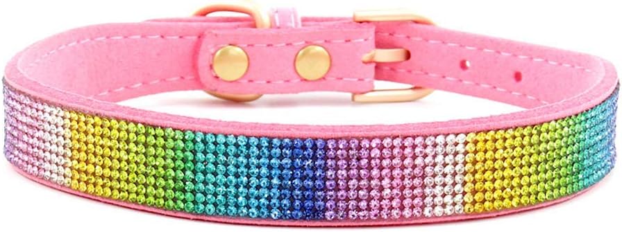 Serijoars Small Dog Collar with Rhinestone Crystal Diamond Colorful Bling Girl Puppy Cat Collars (L, Pink2)