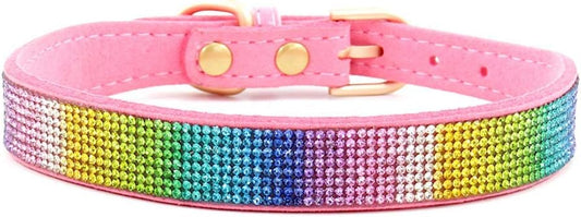 Serijoars Small Dog Collar with Rhinestone Crystal Diamond Colorful Bling Girl Puppy Cat Collars (XS, Pink2)
