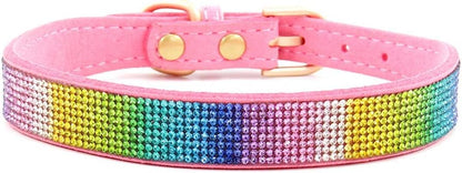 Serijoars Small Dog Collar with Rhinestone Crystal Diamond Colorful Bling Girl Puppy Cat Collars (S, Pink2)