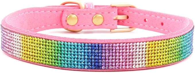 Rhinestone Dog Collar, Cute Dazzling Sparkling Soft Suede Leather Adjustable Pet Dog Cat Collar Crystal Diamond for Puppy Small Medium Large Dogs (XXS:15.5-21cm, Pink-2)