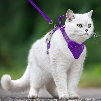 Cat Harness and Leash Set Escape Proof for Kitten Walking, Soft Adjustable Top Handle Vest Harnesses for Cats, Easy Control Breathable Reflective Small Medium Large, Purple, XS