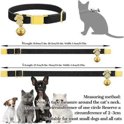 Personalized Breakaway Cat Collars - Magnetic Buckle, Bell - Safety Quick Release, Customized for Girls & Boys Cats- (Velvet-Black)