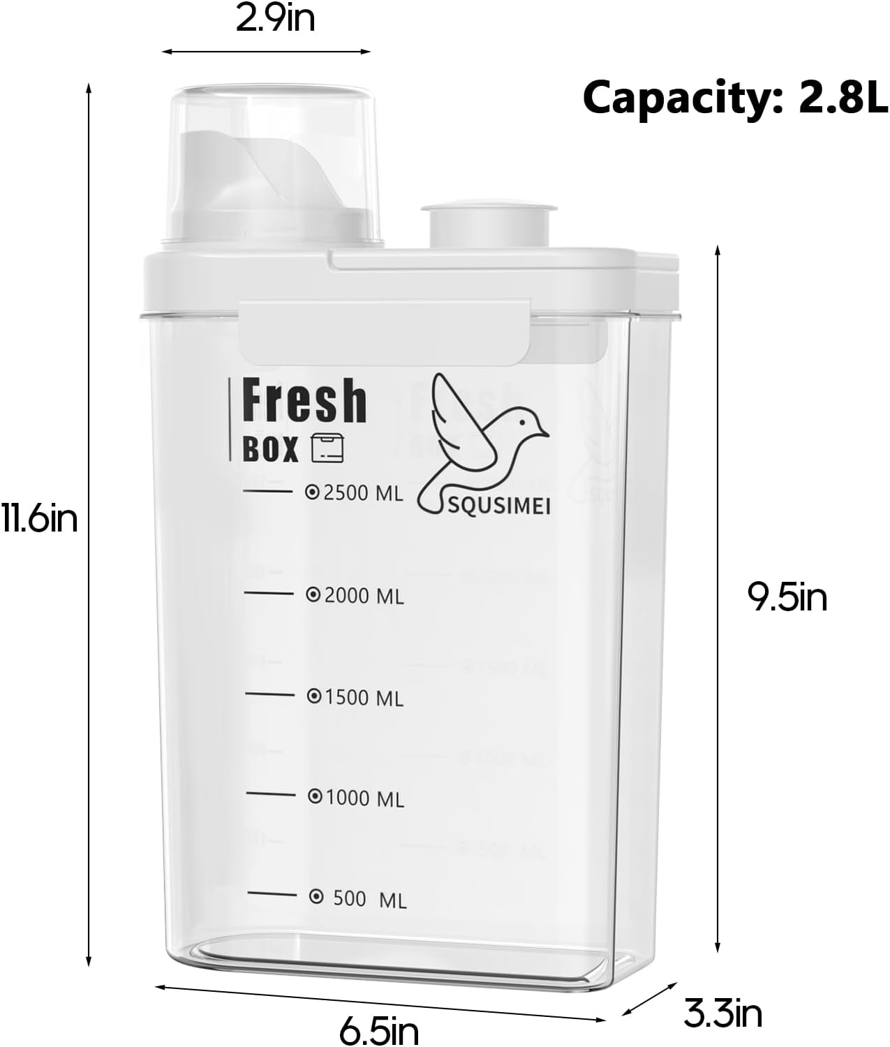 3 Qt/2.8 L Bird Seed Storage Container with Lids Airtight Measuring Cup, Bird Seed Dispenser Pet Food Container Are Used to Store Bird Food, Chicken Feed BPA Free (2.8L, White)