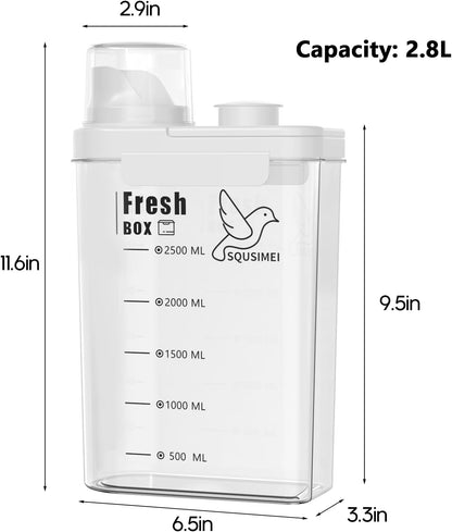 3 Qt/2.8 L Bird Seed Storage Container with Lids Airtight Measuring Cup, Bird Seed Dispenser Pet Food Container Are Used to Store Bird Food, Chicken Feed BPA Free (2.8L, White)