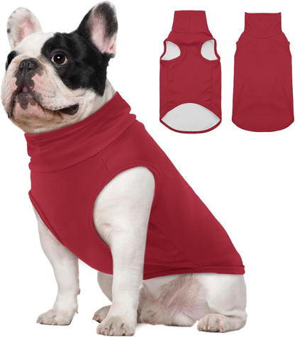 ROZKITCH Dog Sweaters Soft Fleece Pullover Sweatshirt Pajamas, Turtleneck Warm Pet Cold Weather Jacket Stretchy Vest Jumpsuit Apparel Outfit Clothes for Small Medium Large Dogs Walking Sleep Red L
