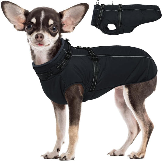 Lelepet Waterproof Dog Jacket with Harness Built in Warm Dog Winter Coat, Reflective Jacket Fleece Jacket, Dogs Coats for Small Dogs, Cozy Thermal Pet Snowsuit for Cold Weather, Shih Tzu, Black, S