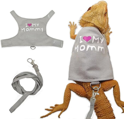 Bearded Dragon Harness and Leash Set - Cute Lizard Reptile Small Animal Adjustable Harness Clothes with Short Leash for Walking Outdoor (Black)