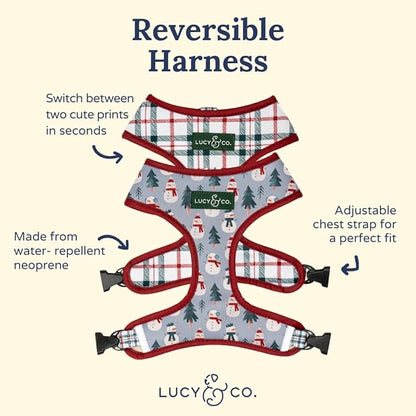 Lucy & Co. Cute Reversible Dog Harness Walking Halter - Best Designer Pet Harnesses for XS - XL Dogs - Padded Adjustable Vest for Easy Walking-Large-Gray & White Snowman