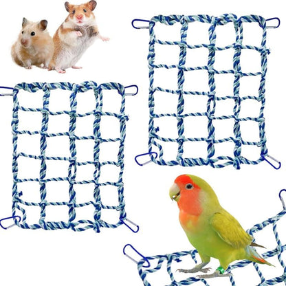 2 Pcs Rat Climbing Ropes for Cage - Rat Accessories - 12.6 x 9.84 inch Hammock - Cotton Rope Bridge - Bird Ladder with 4 Silver Hooks (Blue)