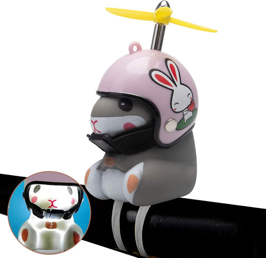 wonuu Duck Bike Bell with Light and Helmet Cute Hamster Bicycle Horn, Dashboard Decoration Hamster Toy Motorcycle Bike Bells Rubber Duck Car Dashboard Decorations