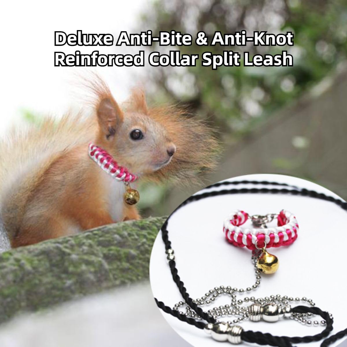 Squirrel Traction Rope Strap Anti-Biting Chain Rope, Small Animal Walking Collar Harness with Lead Leash for Hamster Gerbil Rat Mouse Ferret Chinchilla (Black)