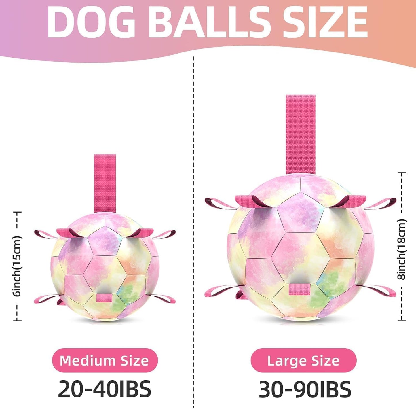 QDAN Dog Balls: Herding Ball for Dogs, Outdoor Toys Dog Soccer Ball with Straps, Interactive Pet Toys for World Cup Large Dogs Tug of War, Pet Birthday Gifts,Gradient Rainbow (8 Inch)