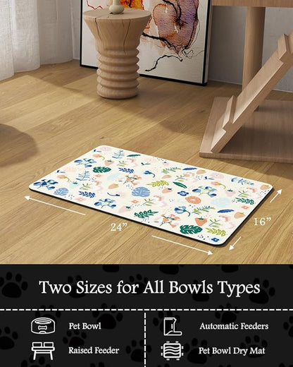 Pet Feeding Mat-Absorbent Dog Mat for Food and Water Bowl-No Stains Quick Dry Water Dispenser Mat-Dog Accessories Pet Supplies-Bowl for Messy Drinkers（LIGHTFLOWERS,16"x24"