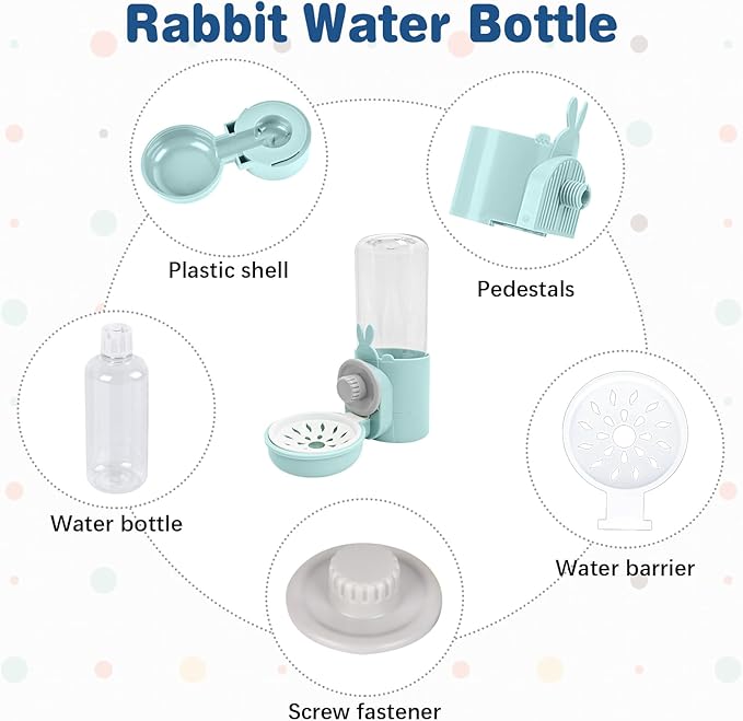 kathson Rabbit Water Dispenser for Cage 17 Oz Hanging Guinea Pig Water Bottle No Drip Gravity Automatic Bunny Water Bottle No Leak Small Animal Water Bottle for Chinchilla Ferret Hamster(Light Blue)
