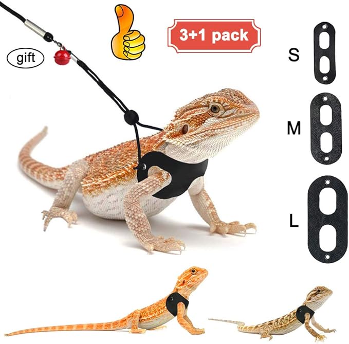 3 Packs Bearded Dragon Harness and Leash Adjustable(S,M,L) - Soft Leather Reptile Lizard Leash for Amphibians and Other Small Pet Animals