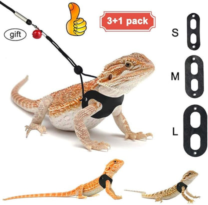 3 Packs Bearded Dragon Harness and Leash Adjustable(S,M,L) - Soft Leather Reptile Lizard Leash for Amphibians and Other Small Pet Animals