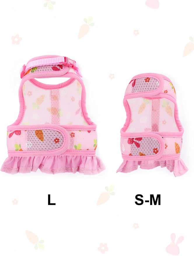 Rabbit Harness and Leash Set,Proof Walking Escape Cute Floral Mesh Vest Breathable Rabbit Costumes for Bunny, Hiking, Training for Ferret Kitten Puppy Small Animals Pink S