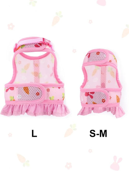 Bunny Harness and Leash,Proof Walking Escape Cute Floral Mesh Vest Breathable Rabbit Clothes for Bunnies, Hiking, Training for Ferret Kitten Puppy Small Rabbit Harness Pink L
