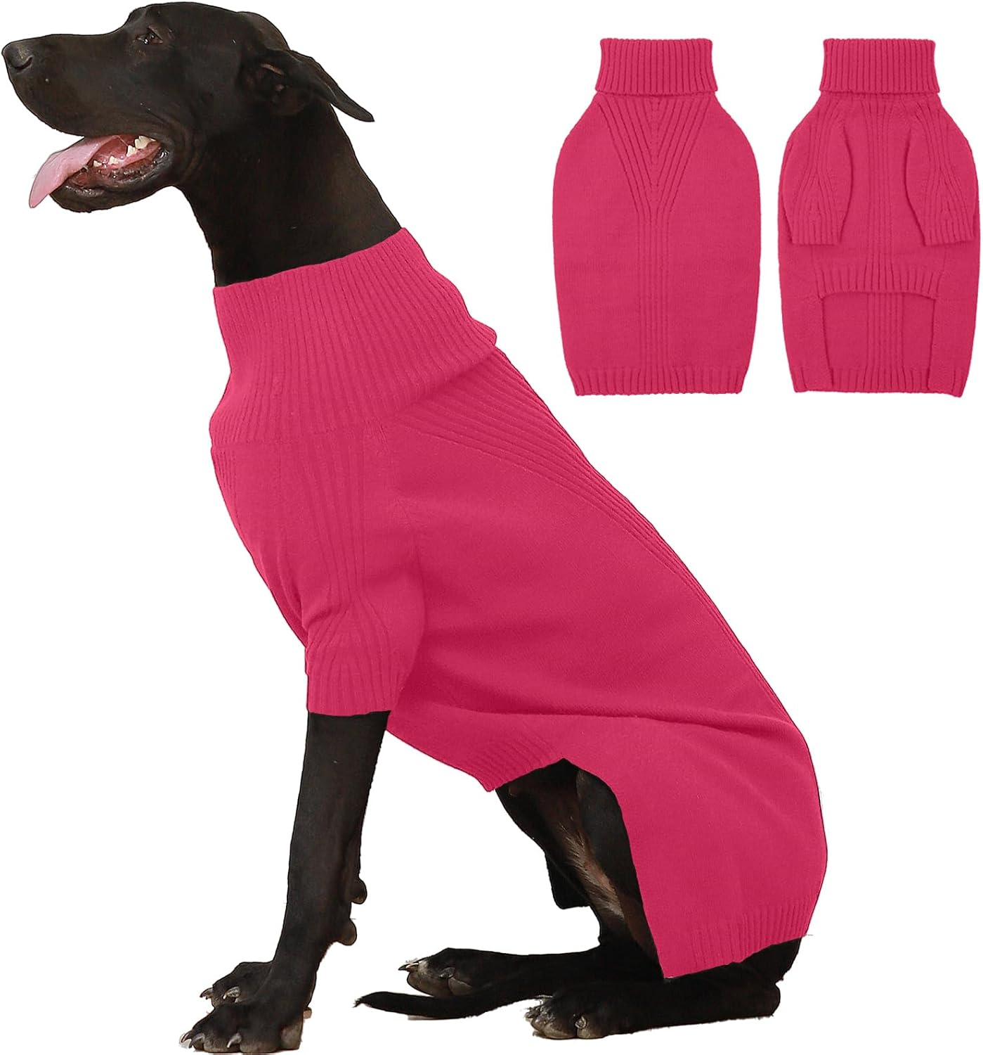 IECOii Extra Large Dog Sweater 4XL,Thermal Warm Dog Sweaters for Giant Breed Dogs,Turtleneck Knitted Knitwear for Pet Winter,Stretchy&Easy On Doggy Sweatshirt for Doberman,Great Dane(Rose red,XXXXL)