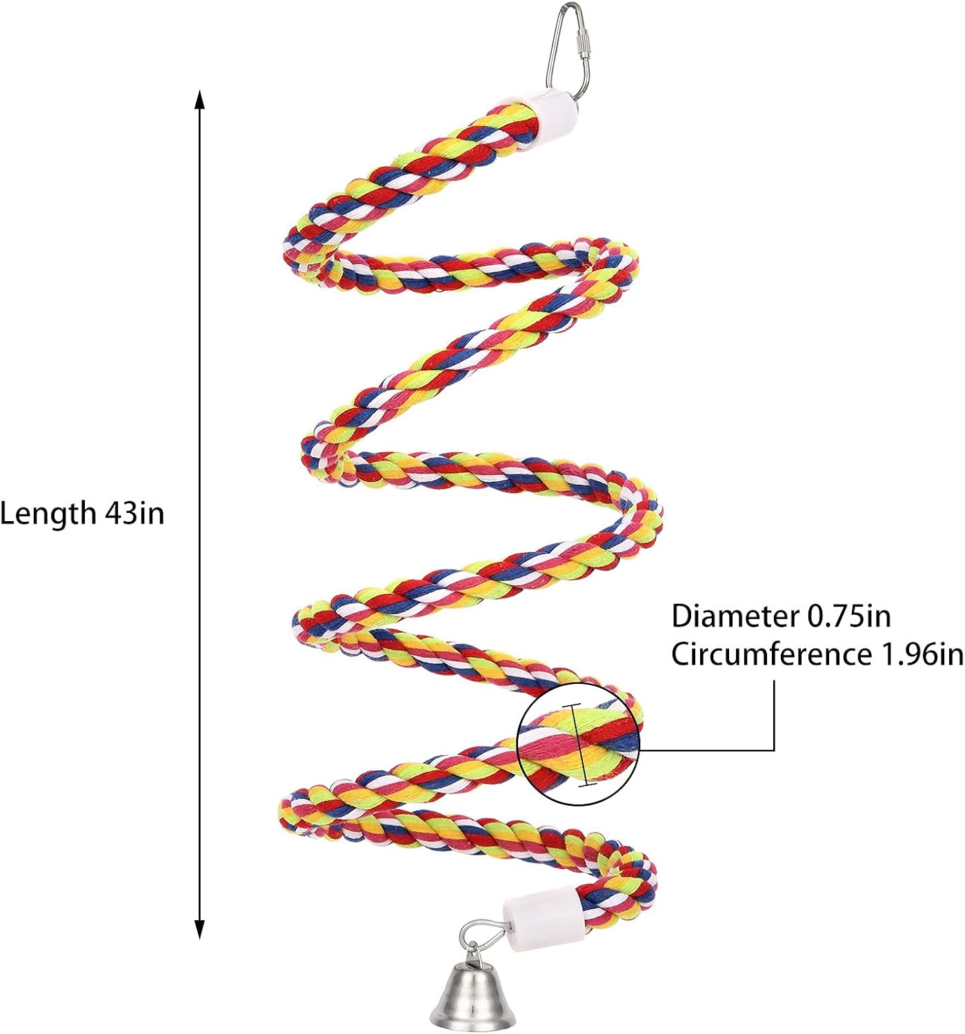 2Pcs 43'' Bird Rope Perches Birdcage Swing Toys 100% Cotton Natural Bird Perch Peck/Chewing with Bell Climbing Standing Bungee Parrot Toys for Small to Regular Size Parrot Cockatiel Birds