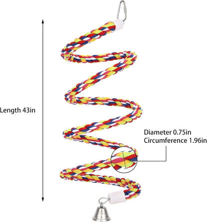 2Pcs 43'' Bird Rope Perches Birdcage Swing Toys 100% Cotton Natural Bird Perch Peck/Chewing with Bell Climbing Standing Bungee Parrot Toys for Small to Regular Size Parrot Cockatiel Birds