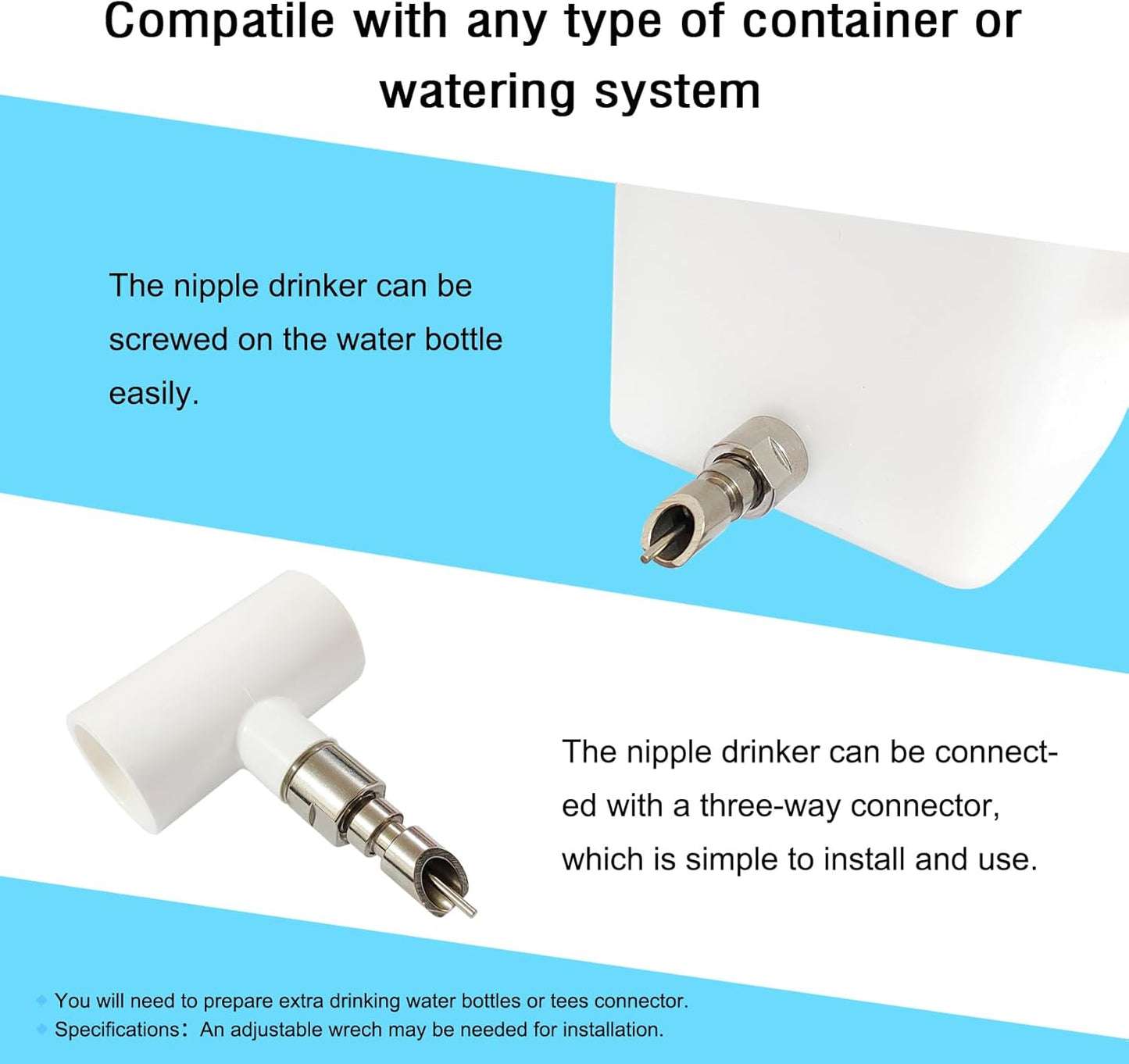 Threaded Stainless Steel Rabbit Water Nipples Automatic Rodent Watering System Kit Animal Breeding Supplies (6PCS)