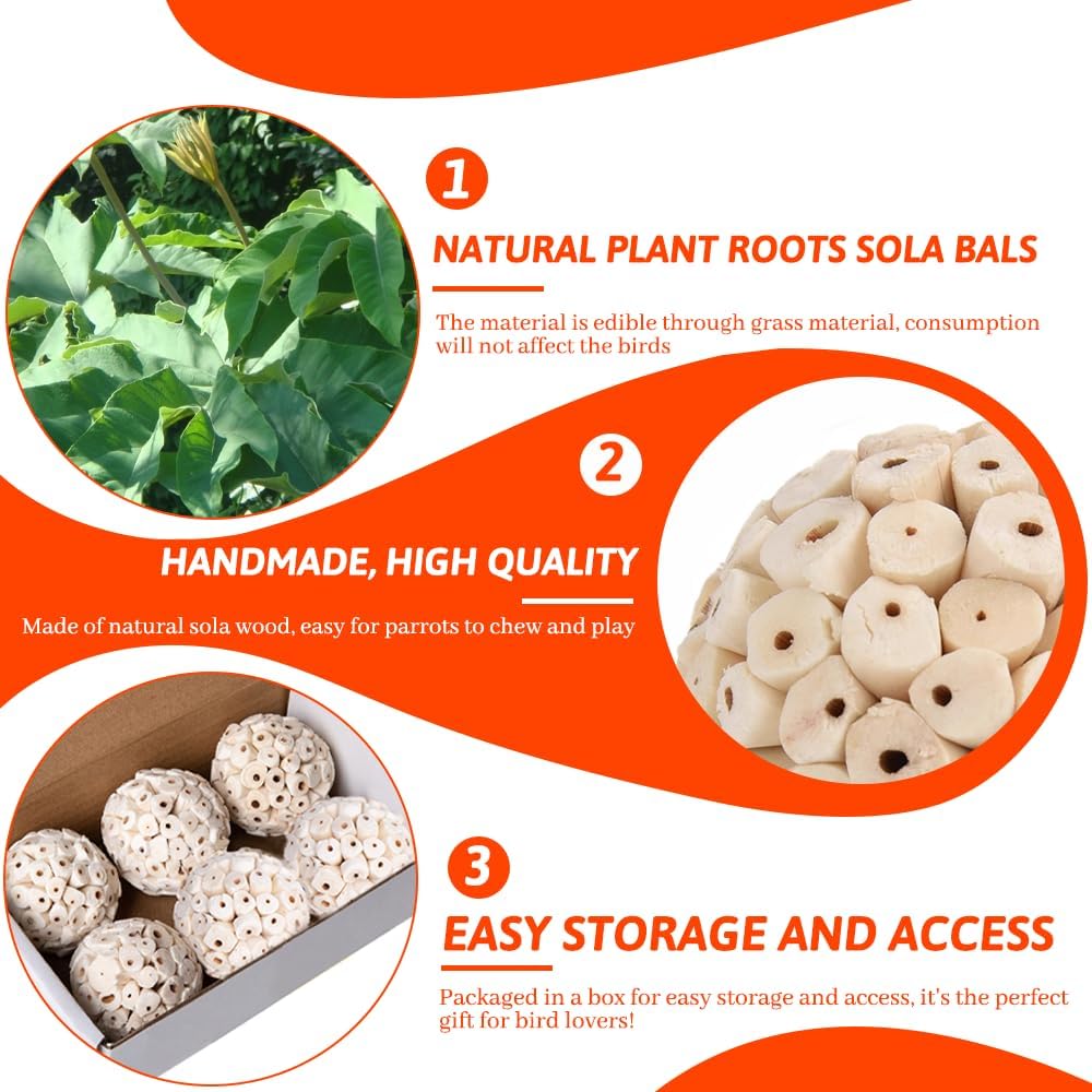 6 Pack Bird Toy Sola Balls, Natural Parrot Soft Chew Shredding & Foraging Toy, Bird Foot Balls for Cockatiel Conure Quaker Budgie Parakeet Bunny Guinea Pig Chinchilla Rabbit