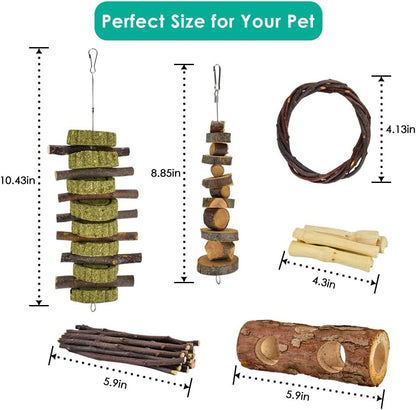 ERKOON New 12 Pack Hamster Chew Toys Gerbil Rat Guinea Pig Chinchilla Chew Toys Accessories, Natural Wooden Dumbbells Exercise Bell Roller Teeth Care Molar Toy for Rabbits Bird Rabbits Hamster Gerbil