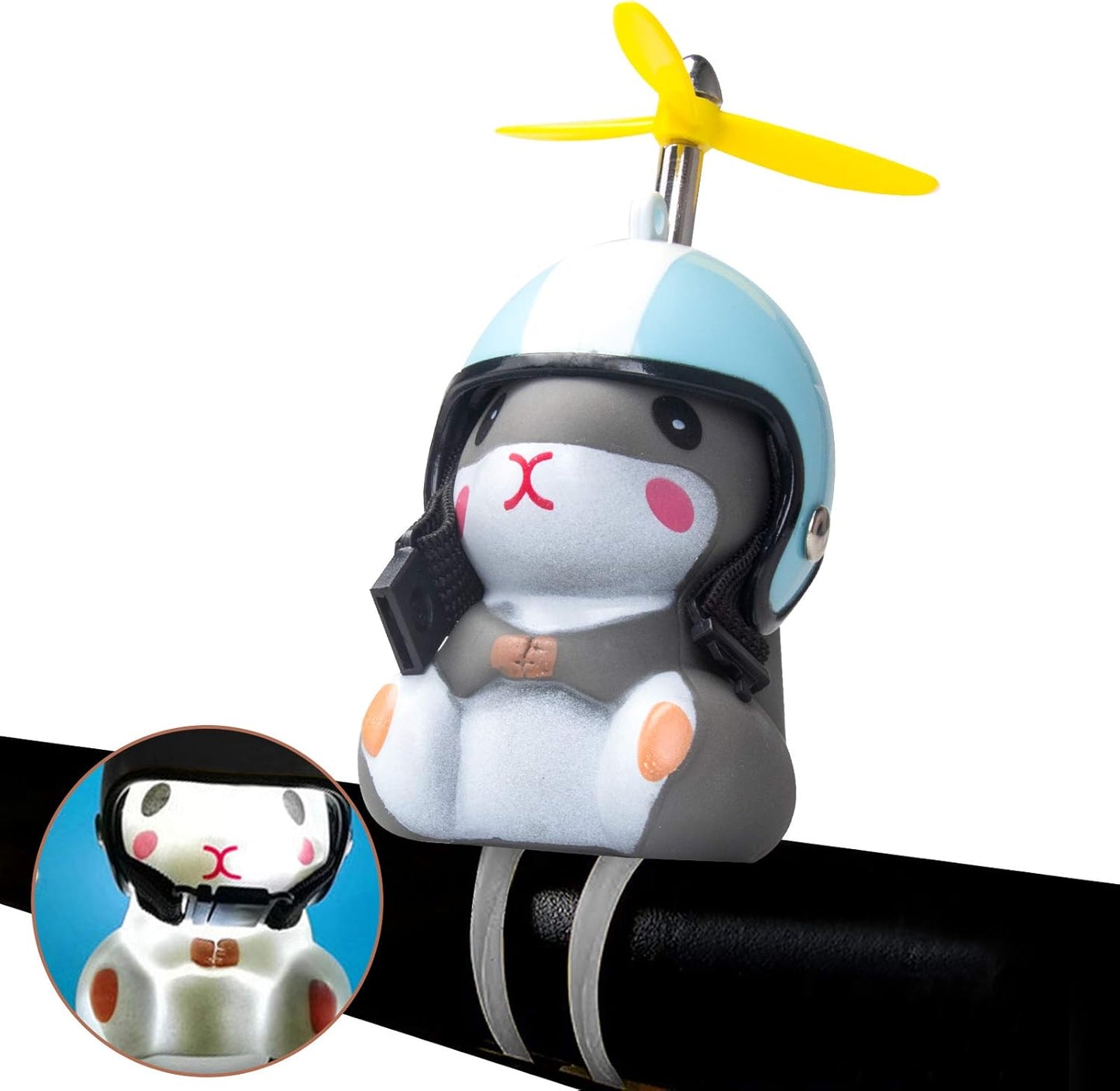 Wonuu Duck Bike Bell with Light and Helmet Cute Hamster Bicycle Horn, Dashboard Decoration, Rubber Duck Toy