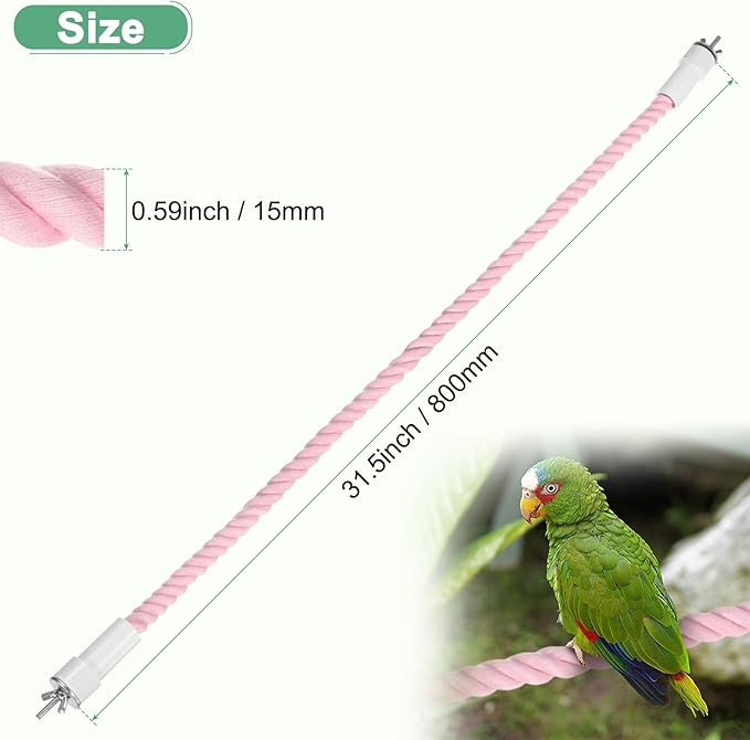 1-Pack Rope Perches for Bird Cages, 31.5 in Length Comfort Grip Flexible Rope Perch Beak & Paw Grinding for Parrots/Cockatiels/Parakeets, Bird Platform Sand [Pink]