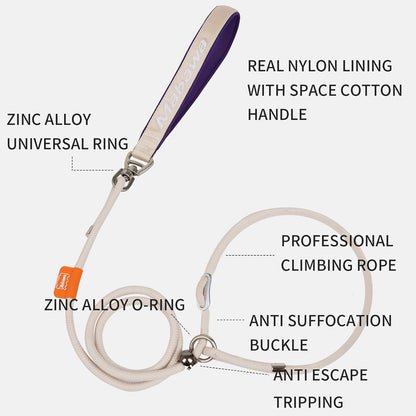 Dog Anti-Slip Leash 5FT with Metal Stopper - Durable No-Pull Training Lead for Small, Medium & Large Dogs - Comfortable Handle Nylon Rope, Tangle-Free Pet Walking Leash (Beige, 5 FT)