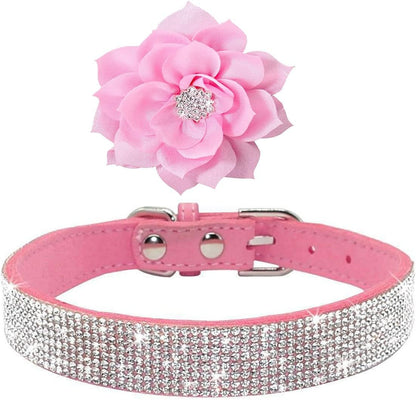 Serijoars Small Dog Collar with Rhinestone Crystal Diamond Colorful Bling Girl Puppy Cat Collars (M, Pink6)