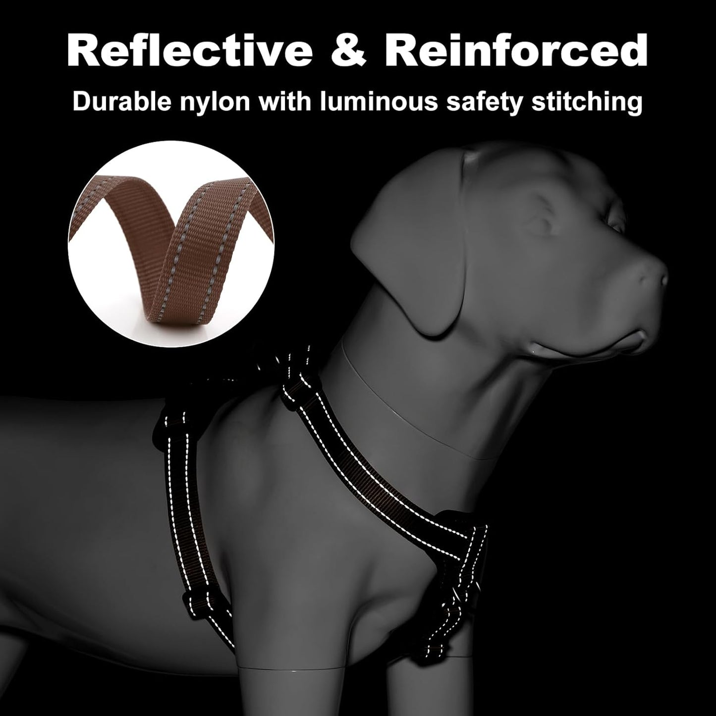 Plutus Pet Adjustable No Pull Dog Harness with Leather Accents, Heavy Duty Reflective Nylon Vest for Training, Hiking, Easy Walk Harness for Small, Medium, Large Dogs (Chocolate, M)