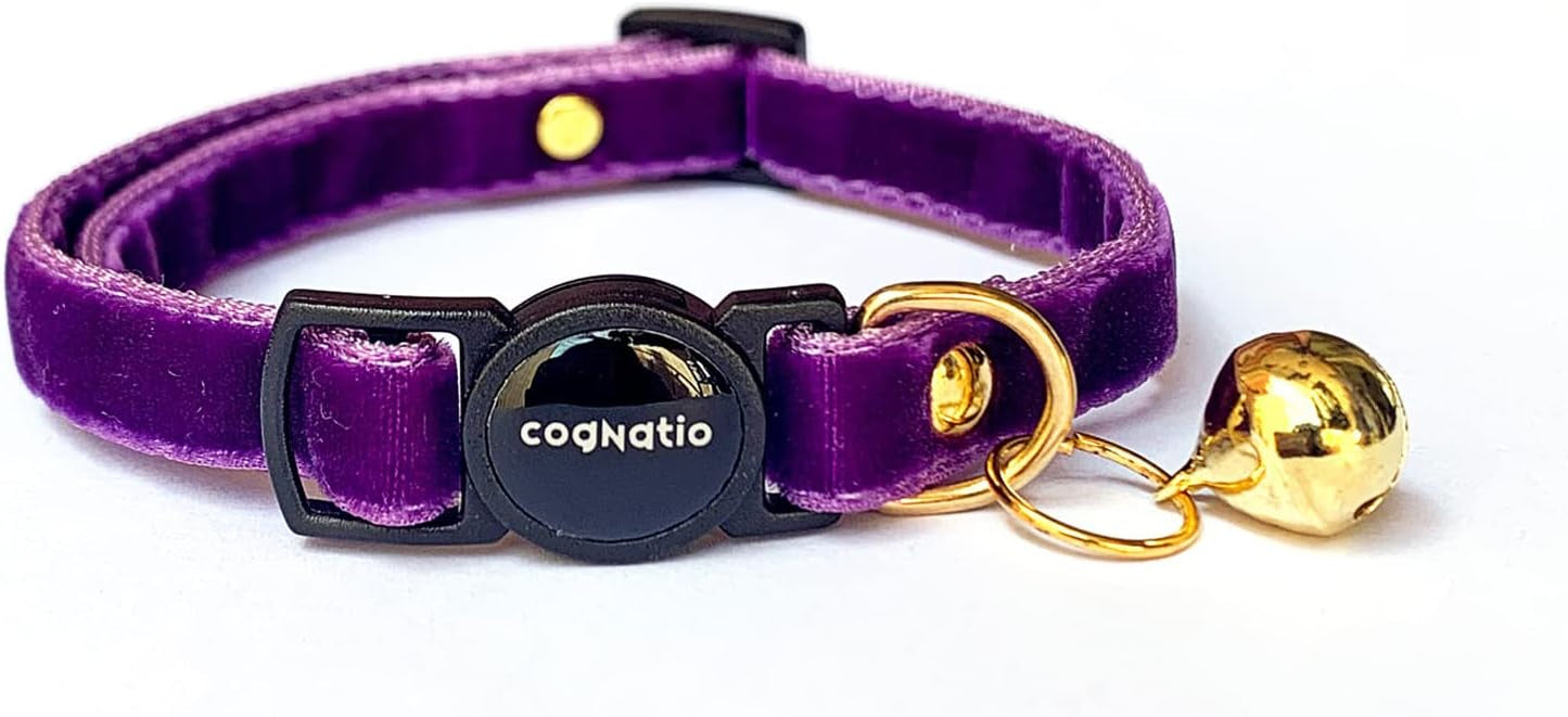 Safety Quick Release Cat Collars,Double Velvet with Bell Available in a Range Colors,Perfect for Your Kitty, Adjustable 20-30 cm (20-30cm, Aubergine)