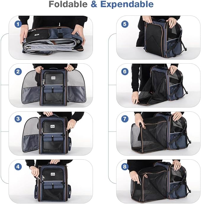 Lekebobor Extra Large Cat Backpack Carrier Expandable Pet Carrier Backpack for Small Dogs Medium Cats Fit Up to 18 Lbs, Dog Backpack Carrier, Foldable Puppy Backpack Carrier for Travel, Hiking,Blue