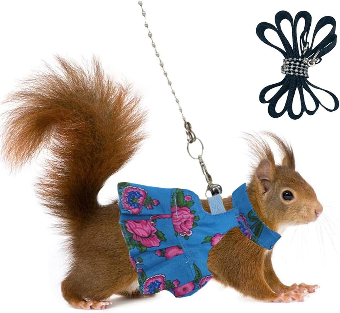 3 Sets Squirrel Leash and Harness Set,Traction Rope Strap, Ferret Harness Vest, Adjustable Flora Small Animal Harness Vest for Ferret, Dwarf Chinchilla, Guinea Pig, Fancy Rat (Small)