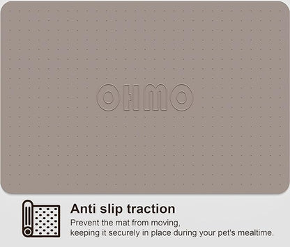 OHMO Dog Food Mat, Silicone Waterproof Cat Food Mat, Non-Skid Spill Proof Pet Feeding Mat for Food and Water, Easy to Clean Dog Placemat(Beige, 18.9" x 11.8")