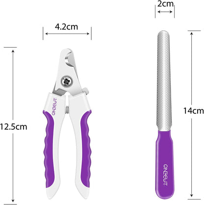 OneCut 4.7" Small Dog & Cat Nail Clipper Stainless Steel Cat Claw Trimmers for Rabbits, Guinea Pigs, Birds, Puppies, Kittens and Small Animals Pet Nail Clipper for Professional and Home Use (Purple)